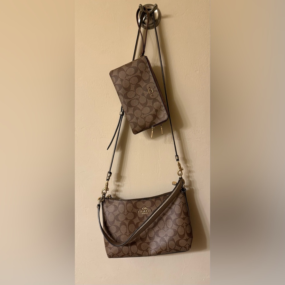 Coach Tan Signature Crossbody Bag and Wallet Set